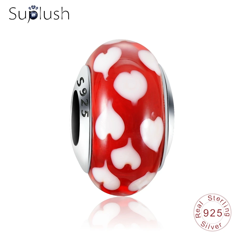 Suplush новый узор сердца Красный муранский бисер кошачий глаз браслет брендовый