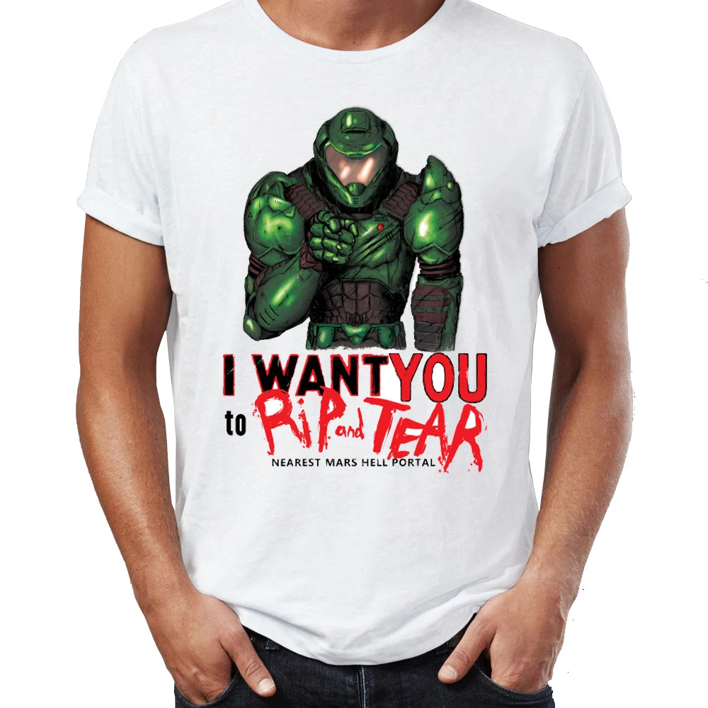 Мужская футболка с надписью Doom Guy Want You To Rip and Tear Gaming Gamer потрясающая Футболка