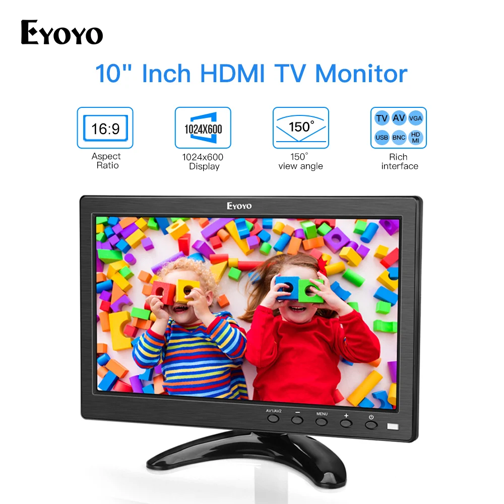 Eyoyo 10 дюймов маленький экран телевизора HDMI портативный кухонный телевизор 1024x600 ЖК-экран с пультом дистанционного управления для DVD CC tv камера Raspberry Pi
