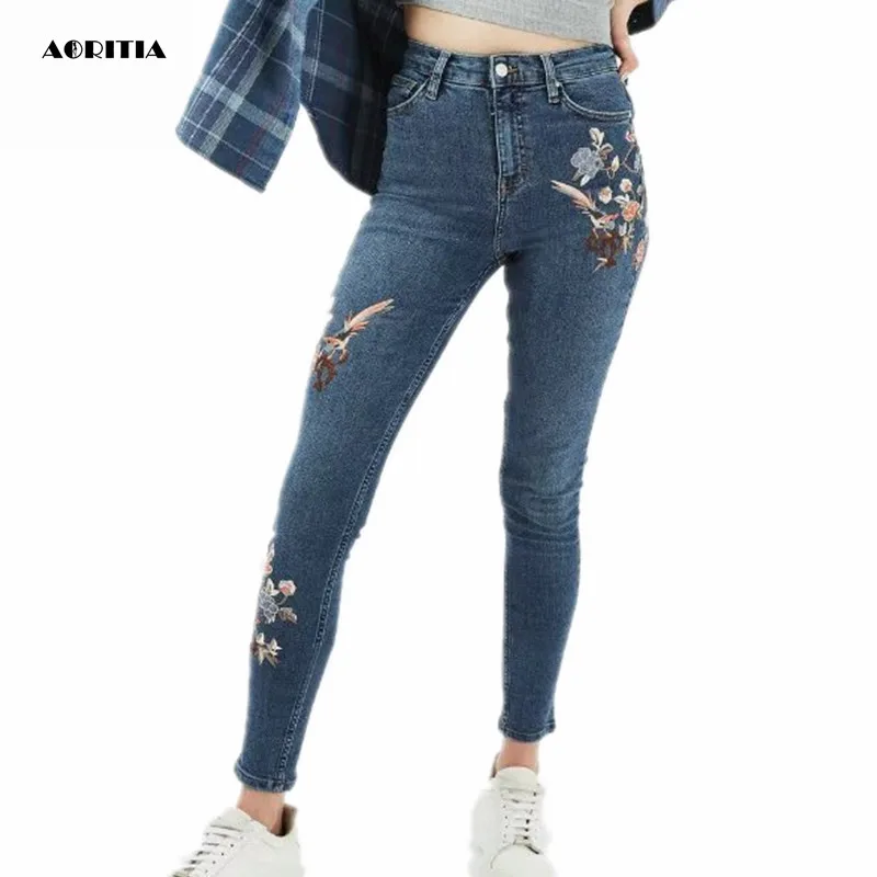 Женские джинсы до щиколотки с вышивкой повседневные 2017|jeans with|jeans with embroiderycasual jeans |