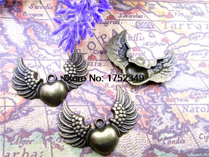 

50 PCs, Heart with Wings, Angel Wings, Wing Pendant, Heart Charm, Antique Bronze, Fittings, , Jewelry Making, 38*28MM