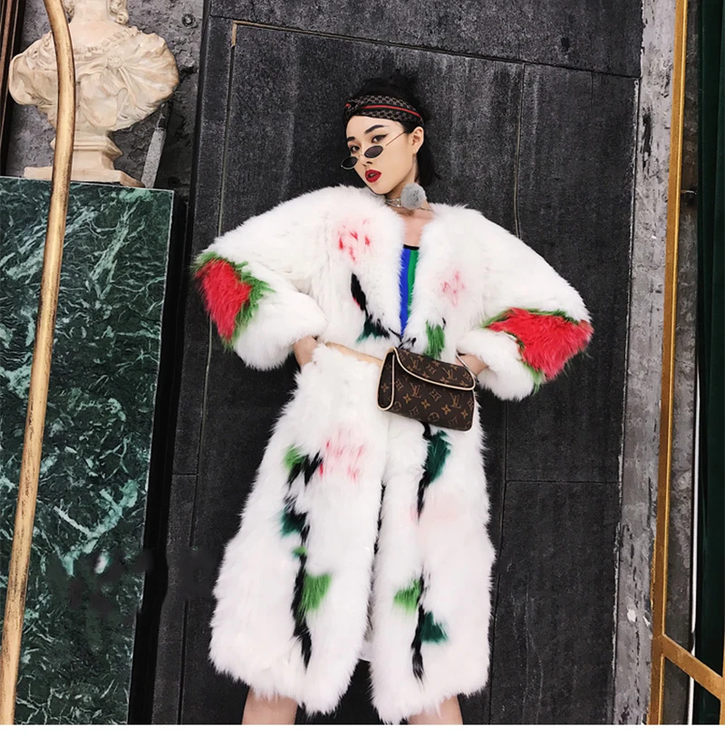 Fang Tai Fur Weave женское импортное пальто из лисьего меха с круглым вырезом, приталенное пальто из лисьего меха с цветочным принтом, натуральное X-Long пальто из лисьего меха