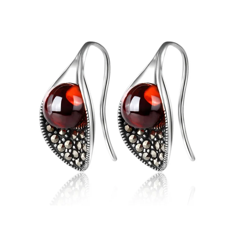 CLA Lily Red Garnet висячие серьги Винтажные Ювелирные изделия в виде листьев лотоса из