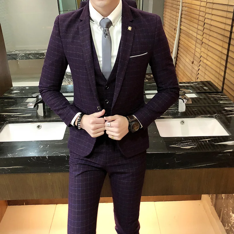 

Costume Homme Pour Mariage 3-Piece Set Groom Dress Male Single-breasted One Button Slim Suits