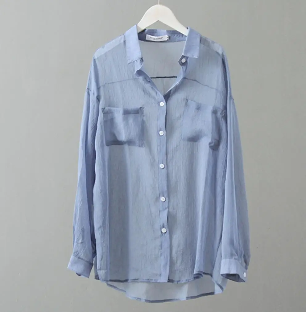 

Summer sexy see-through Full-Sleeved Elegant 2019 Women Large Size Shirts New Fashion Solid Sweet Casual Loose blouse
