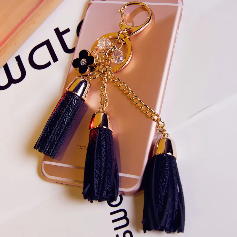Women 3 Piece Tassels Key Chain 2017 New 12 Colors Suede Leather Car Keychain Bag Gold Ring for Jewelry | Украшения и аксессуары