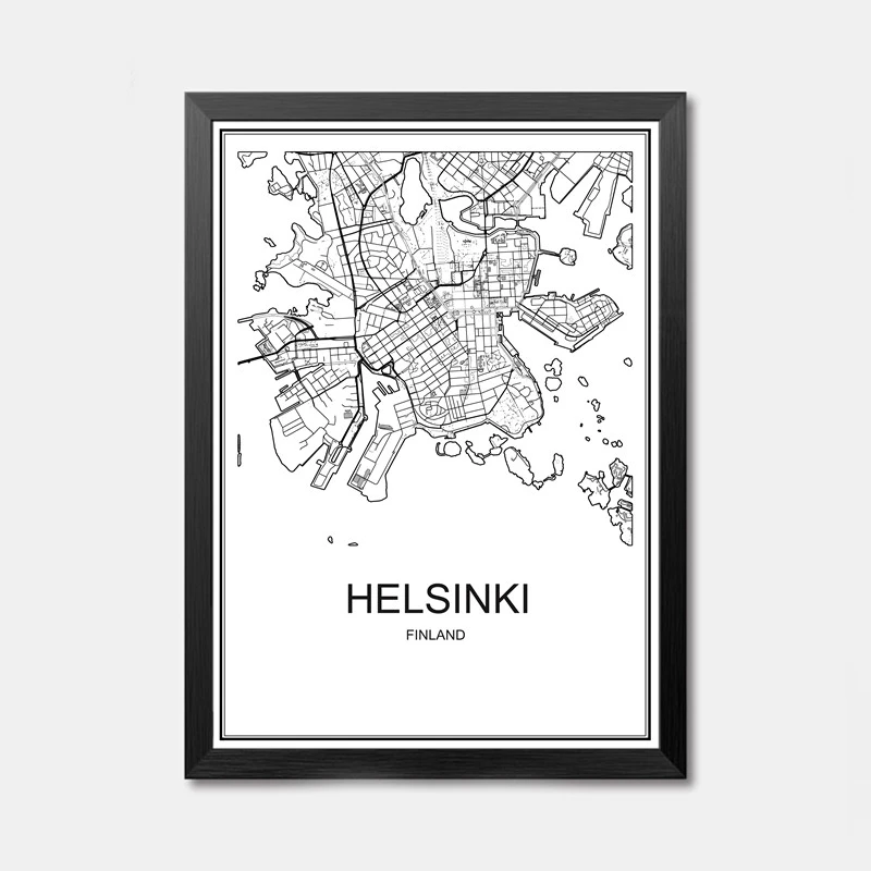 HELSINKI Карта всемирно известных городов абстрактное плакат искусство крафт-бумажный постер для бара/Кафе Ретро Эскиз художественное оформление роспись Наклейка на стену 42x30 см - Цвет: HELSINKI