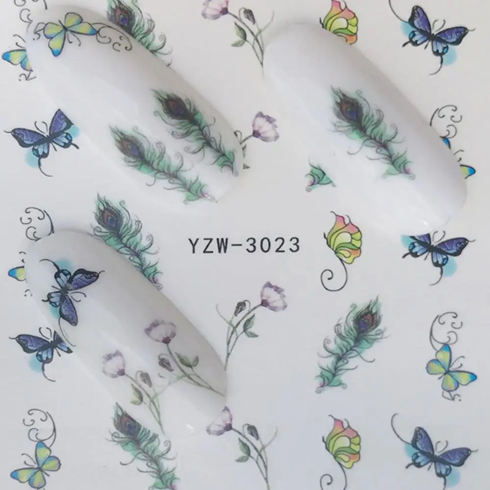 Flower 3 23 дизайна наклейка с цветком для ногтей переводная вода Фламинго/олень/бабочка/лиса/перо DIY Типсы для наращивания ногтей искусство Декор Аксессуары для маникюра фольга для ногтей - Цвет: Flower 3