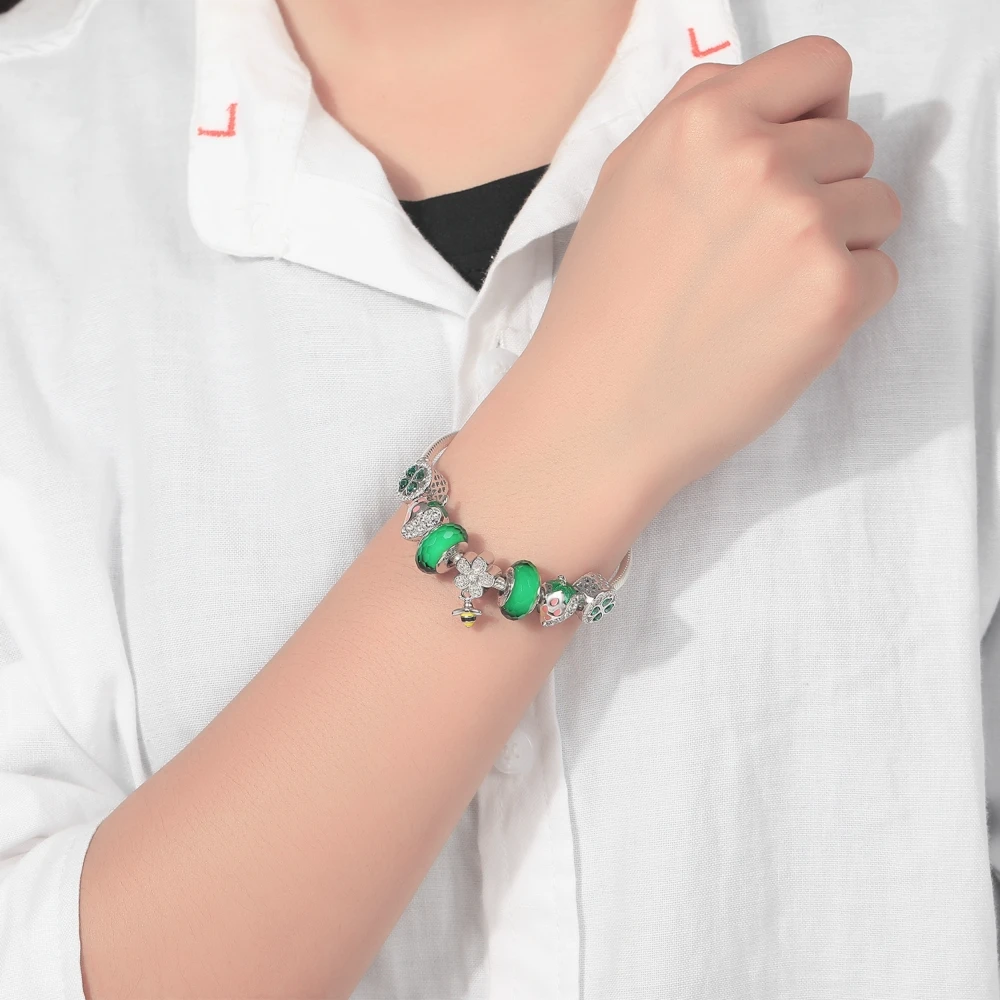 STEP FORWARD 100% 925 Sterling Silver Cute Bee Green Strawberry Clover Charms Bracelet &amp Bangle for Women Jewelry WLB029 | Украшения и