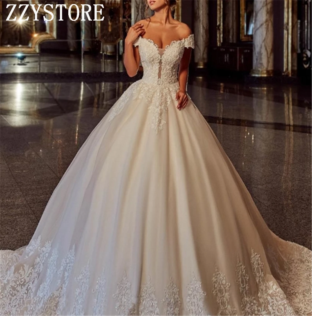 

Luxury Lace-Up Appliques Ivory /White wedding dresses V-neck Tulle And Organza Cap Sleeves vestido de novia corto