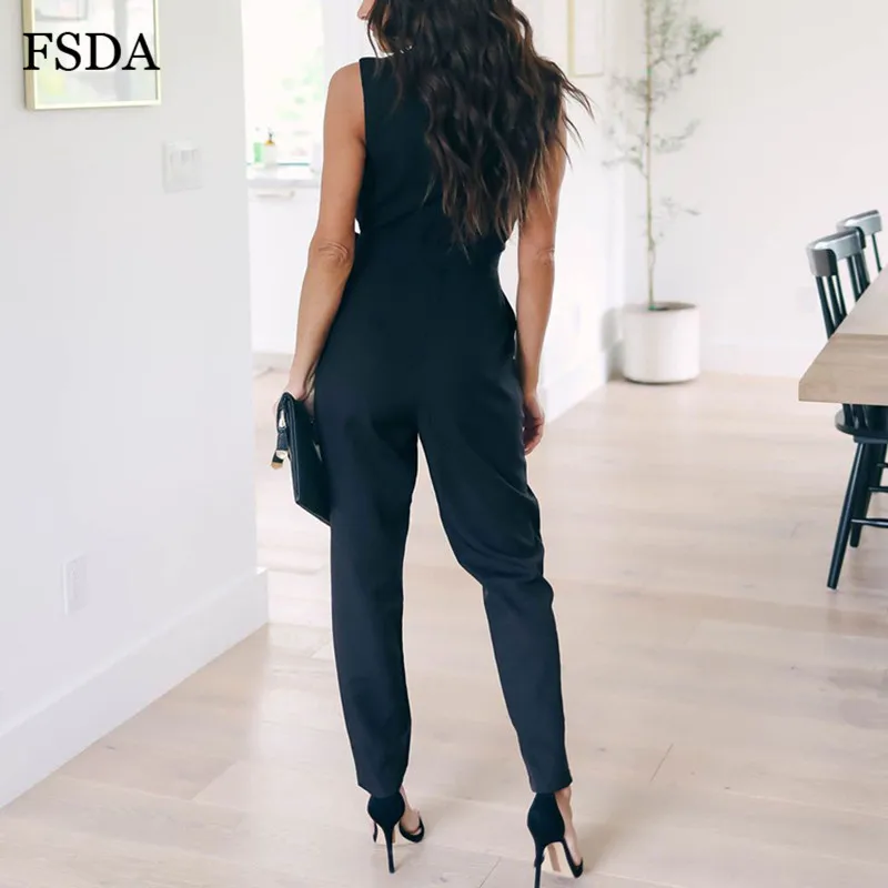 Женский кружевной комбинезон FSDA черный повседневный с глубоким треугольным