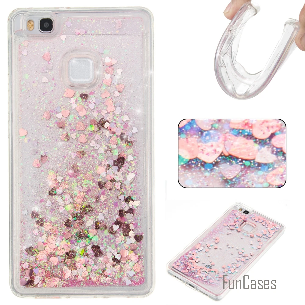 Coque Bling Love Heart Stars Мягкий ТПУ чехол для телефона huawei P9 Lite Funda Quicksand Ascend Lite) | Мобильные