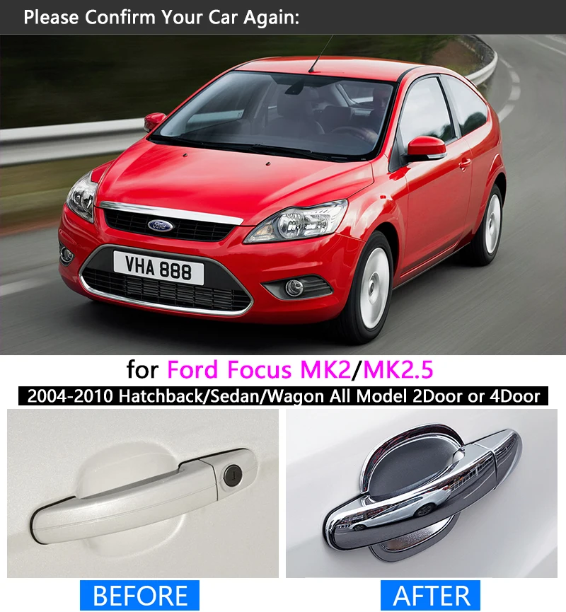 Хромированная ручка накладка набор для Ford Focus 2 mk2 mk2.5 2004 2005 2006 2007 2008 2009 2010