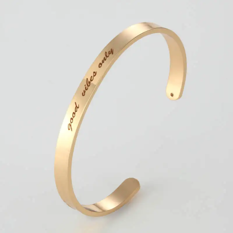 

3pcs New Good Vibes Only 316L Stainless Steel Bangle Positive Inspirational Quote Cuff Bracelets Mantra Bracelets For Women
