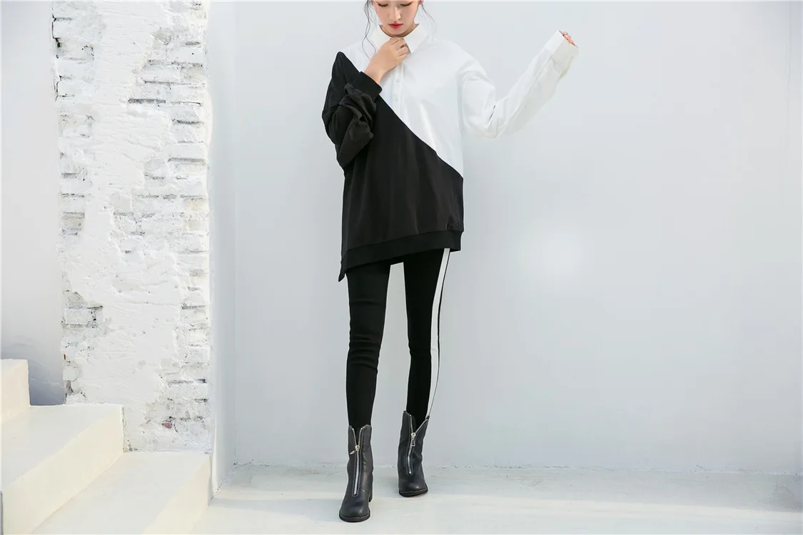TWOTWINSTYLE Лоскутная рубашка кофты для женщин осень с длинным рукавом большой размеры пуловеры для Женская Толстовка Повседневная одежда мода