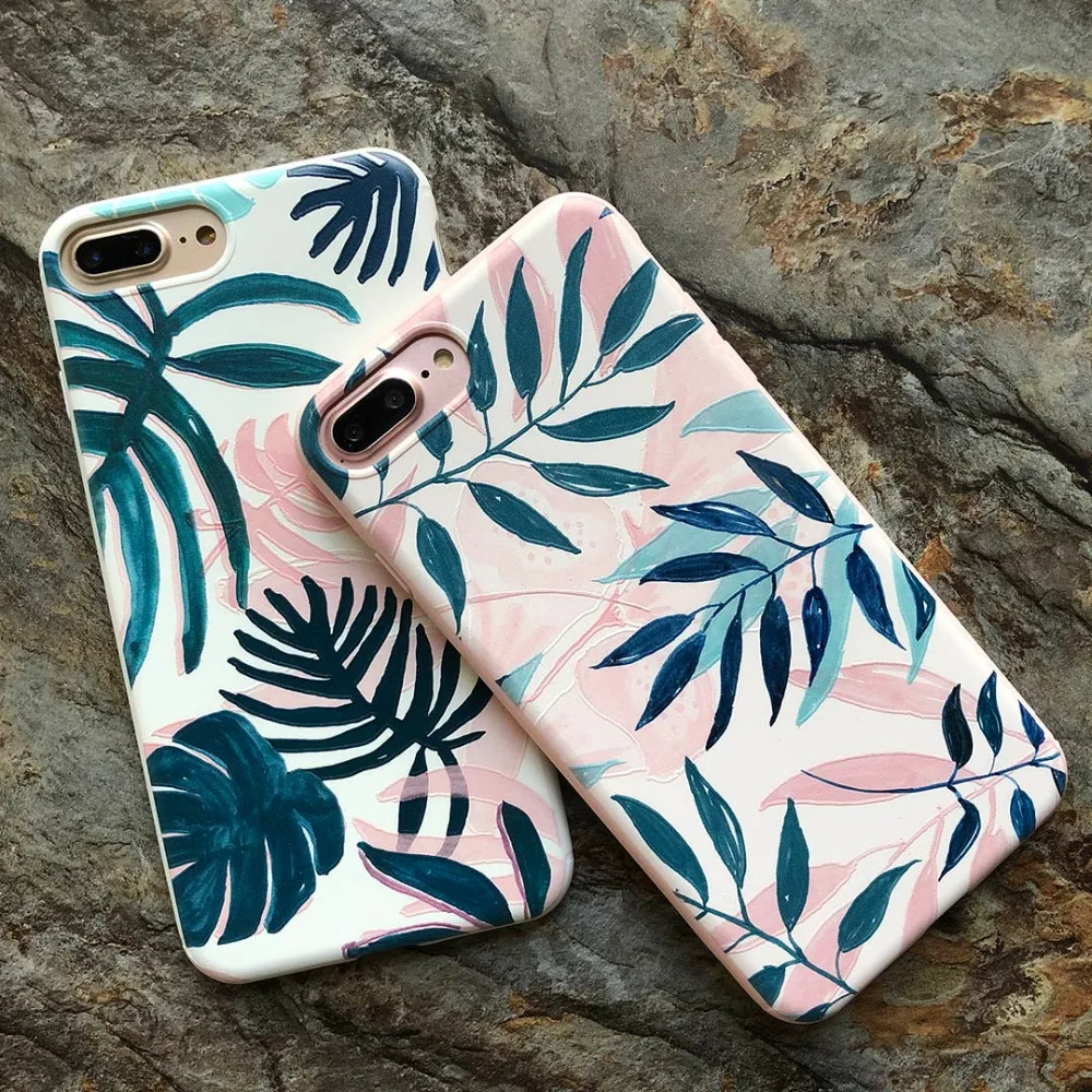 Kerzzil Fashion Artistic Leaf Phone Case For iPhone 7 6 6S 8 Plus frosted Soft Silicone TPU iPhone6 Leaves Back Cover |