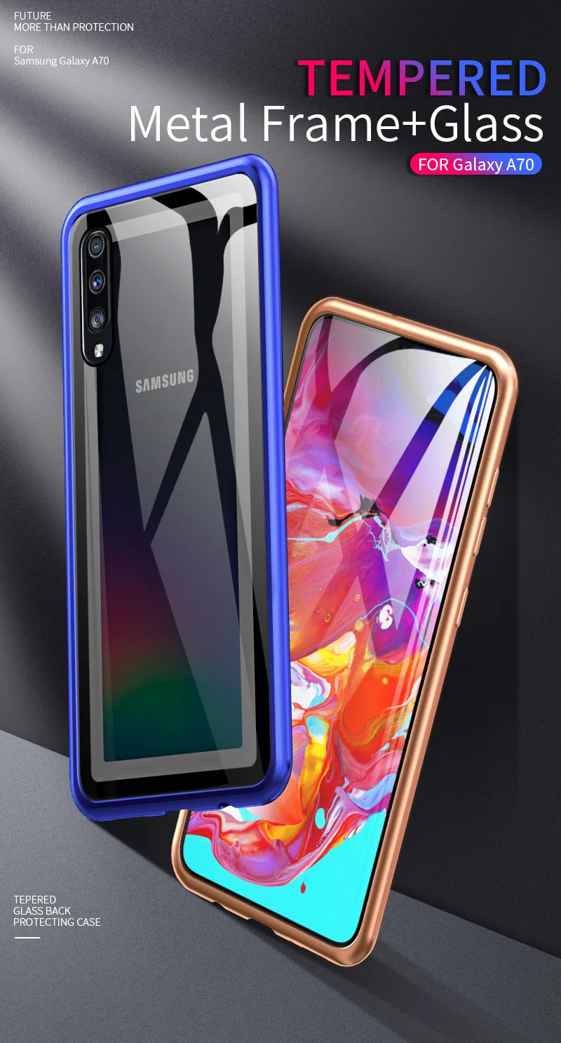 Роскошный металлический бампер для samsung Galaxy A70 чехол алюминиевая рамка с закаленным стеклом задняя крышка чехол для samsung Galaxy A70 чехол