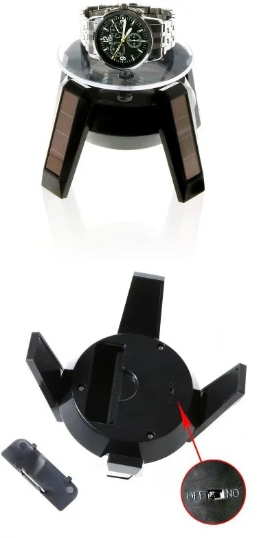 2PCS/pack Solar Powered Turn Table / Rotary Display with LED Light/watch cell phone dislay stand Free Shipping |