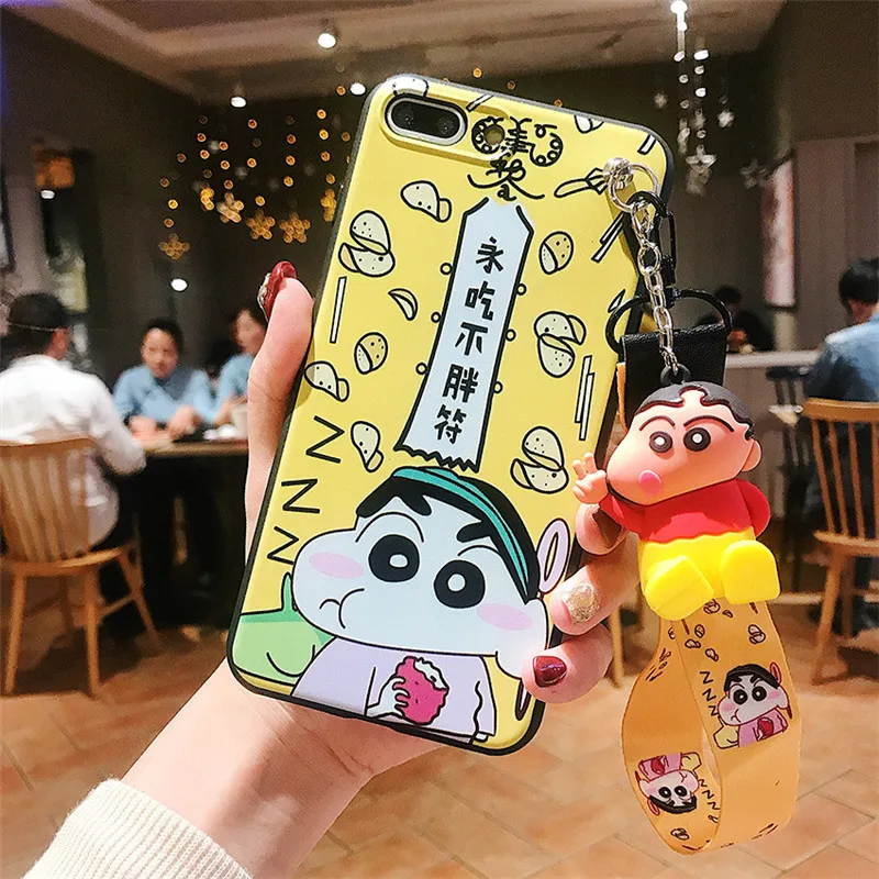For iPhone XS Max Cute 3D Crayon Shin Chan case for X XR 6 7 8plus cartoon phone back cover + doll stander +Strap |