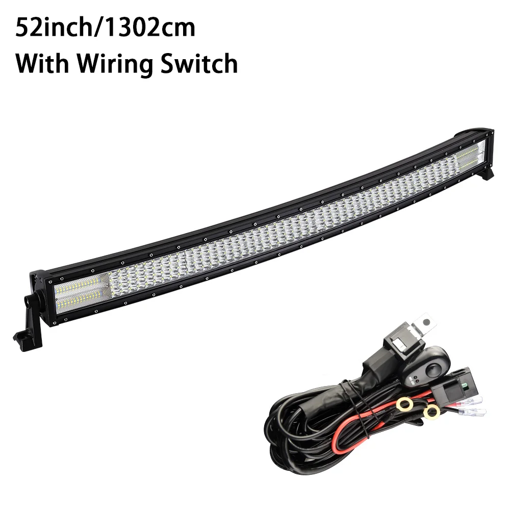 52 inch with wire 22 32 42 52 дюймов светодиодный светильник изогнутый СВЕТОДИОДНЫЙ рабочий светильник 4 ряда для внедорожника 4x4 4WD ATV SUV 12 В 24 В Фактическая мощность - Цвет: 52 inch with wire