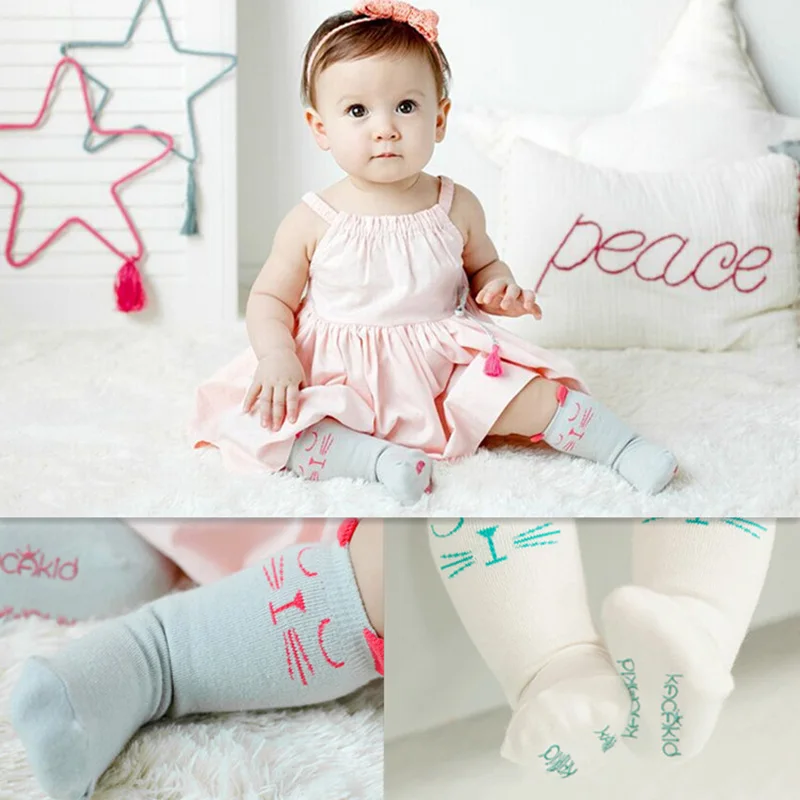 Носки унисекс детские напольные хлопковые нескользящие до колена с принтом лисы