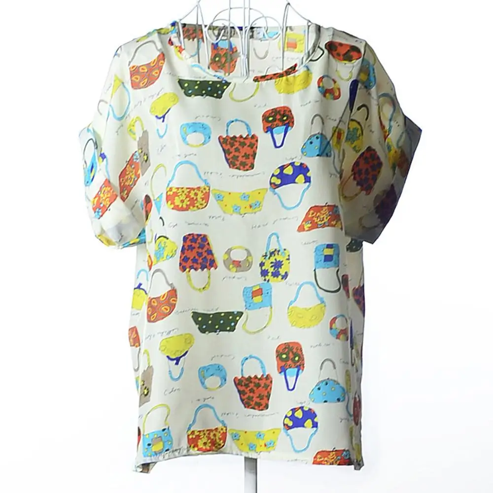 Женская шифоновая рубашка с коротким рукавом и круглым вырезом психоделическим