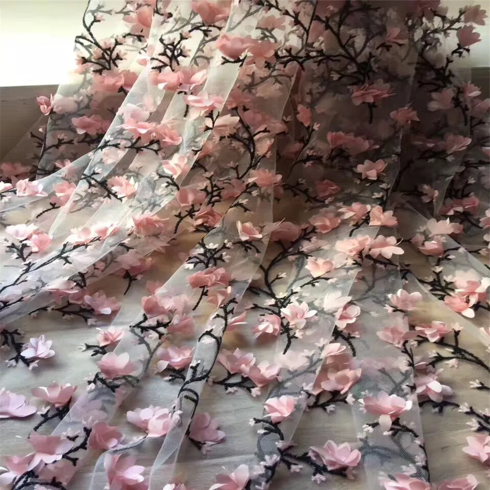 Pink African Tulle Lace fabric 3D Flower for party dress 2018 New arrival French net mesh lace wholesale and retail V4-1 | Дом и сад
