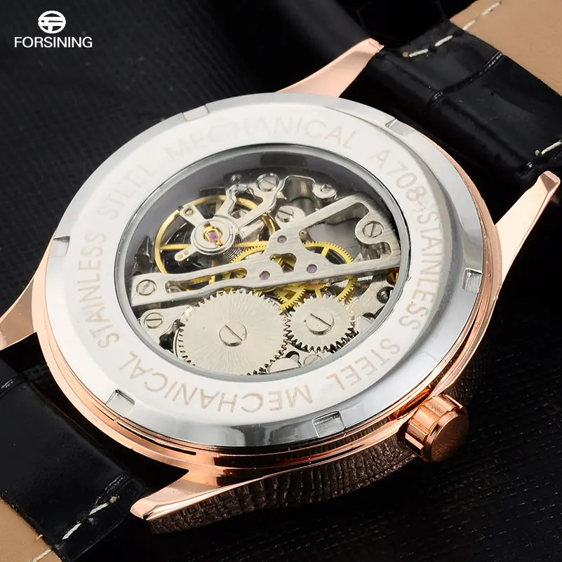 FORSINING 2017 мужские модные повседневные часы механические с ручным заводом черные