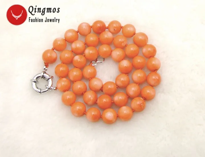 

Qingmos Pink Coral Chokers Necklace for Women with 10-11mm High Quality Round Natural Pink Coral 17" Necklace Fine Jewelry-5454
