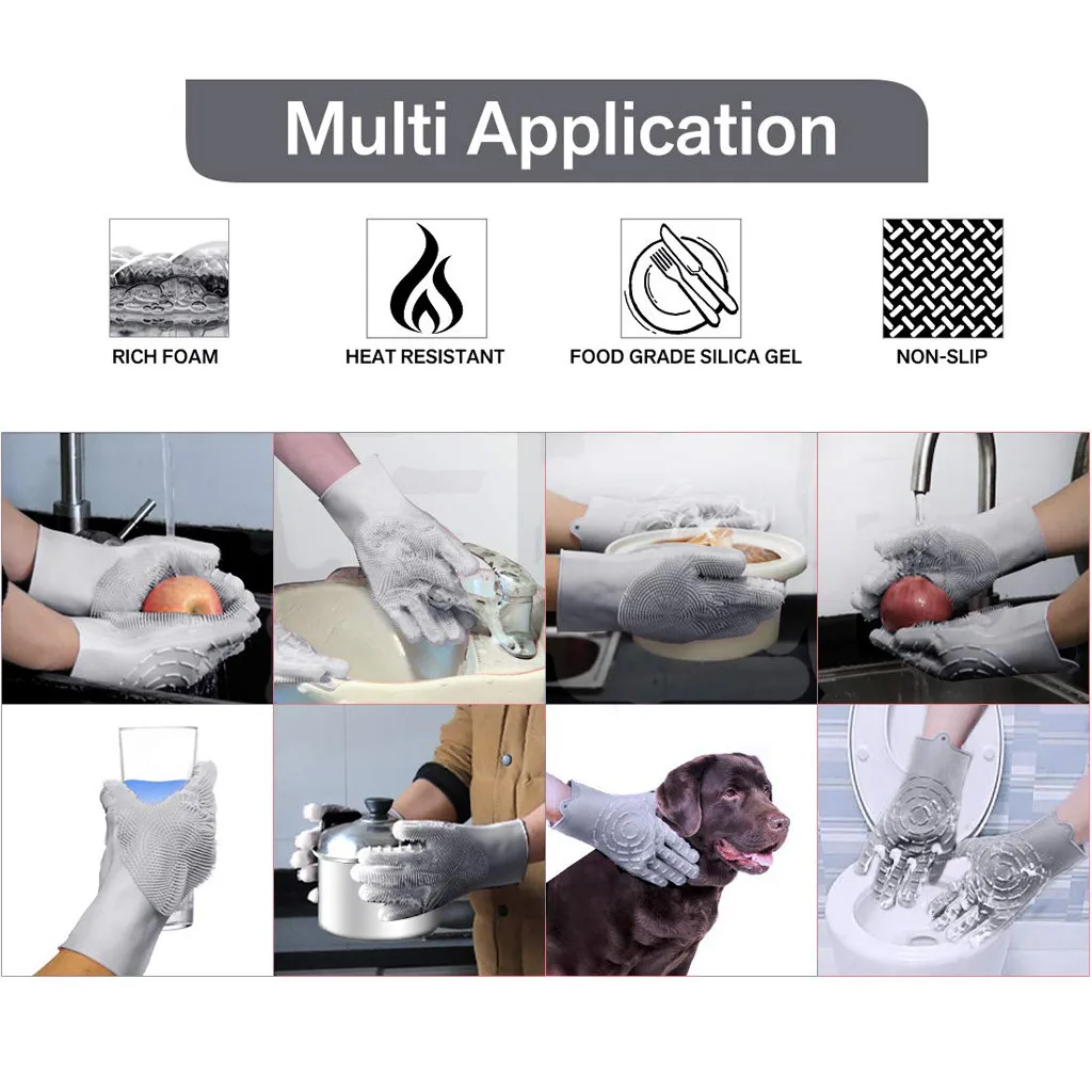 Волшебные многоразовые силиконовые перчатки чистящие щетки для мытья посуды