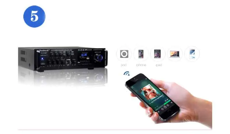KYYSLB 200W*2 12v 220v TAV-6188BT High Power Built-in Bluetooth Amplifier Card SD USB FM Home Audio Car Amplifier 20Hz-40KHz