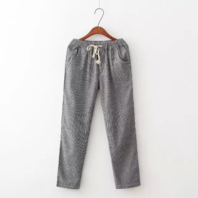 2017 весенне-летние полосатые брюки женские хлопковые льняные для отдыха удобные