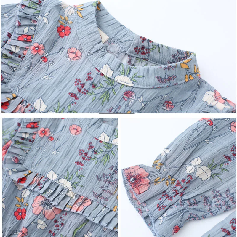Kids Girls Dresses Spring Autumn Baby Girl Clothes Chiffon Princess Dress Small Floral Print Design Children Sweet | Детская одежда и