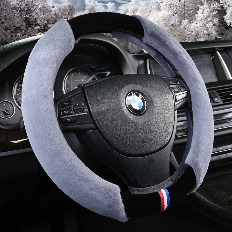 

KKYSYELVA 8 Colors Plush Fur Winter Car Steering Wheel Cover 38cm Auto Steering-wheel Covers Interior Accessories Non-slip