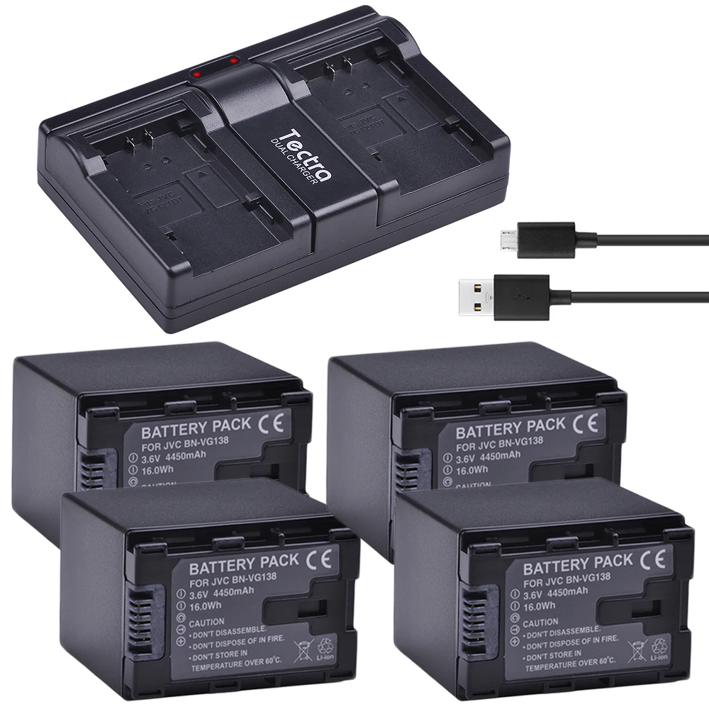 4 шт. BN VG138 BN-VG138 батарея камеры + двойное зарядное устройство USB для JVC GZ-EX250 GZ-EX310 GZ-EX355 GZ-HM340 GZ-HM440 GZ-HM450