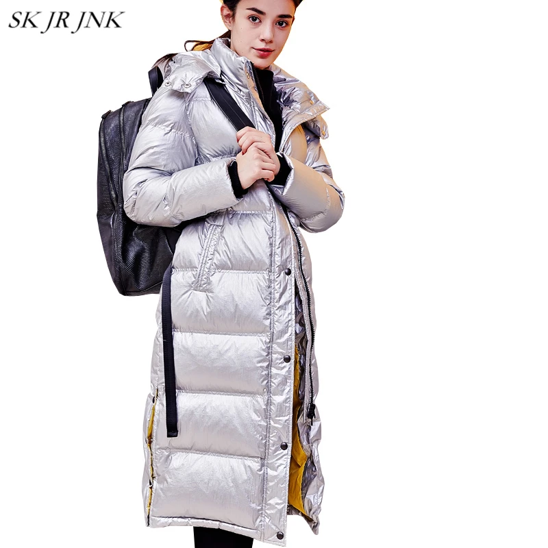 Для Женщин Белые парки с гусиным пухом 2018 модная зимняя теплая пуховая куртка