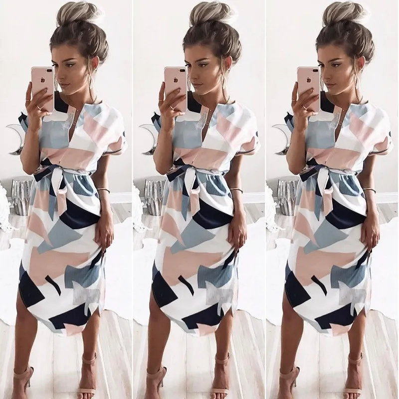 Повседневное пляжное платье с принтом в виде коробки длинное прямое подставка