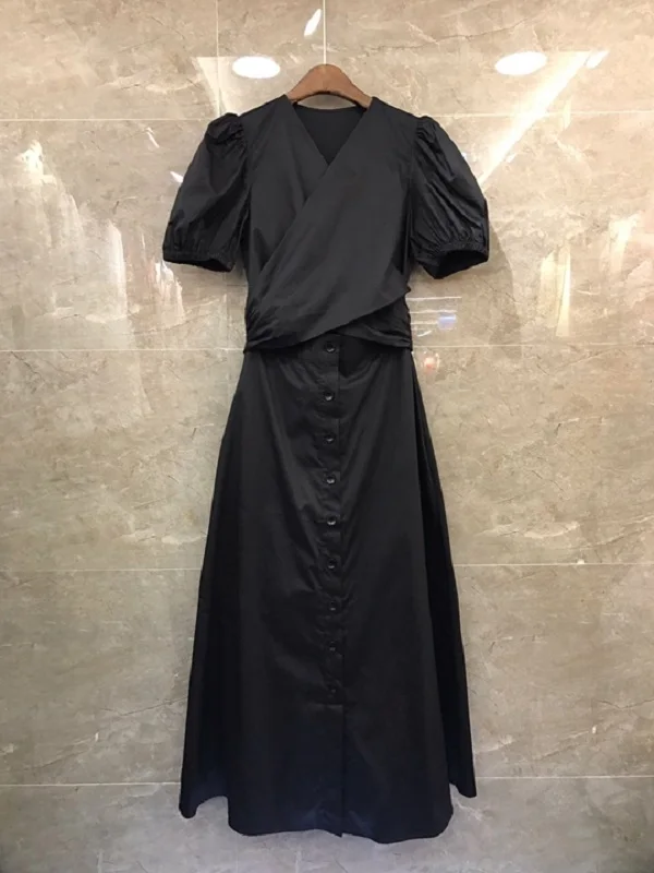 Женское платье с V образным вырезом оранжевое/зеленое/черное Хлопковое туника