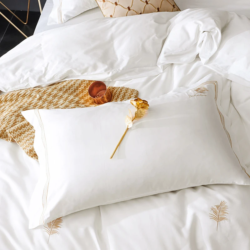 2018 комплекты с простыней вышивкой листьев наволочкой и пододеяльником 100%