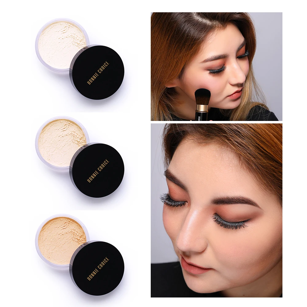 BONNIE CHOICE 1 Box Smooth Loose Powder 3 Colors Face Makeup Full Size Brighten Finish Waterproof Cosmetic With Puff |