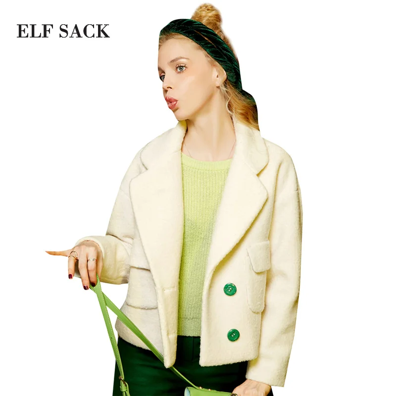 ELFSACK Зима 2016 Женское пальто из смешанной ткани с цветными блочными пуговицами