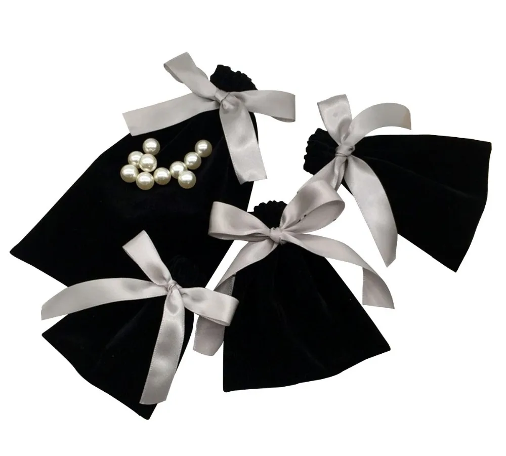 

Velvet Bag with Butterfly Ribbon Customized LOGO Available Gift Pouches of Jewelry Bag Wholesale 100pcs/lot Free shipping Black