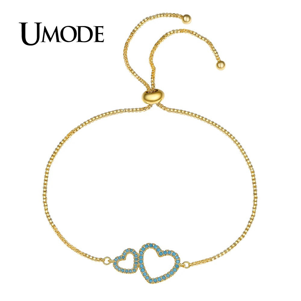 Женские браслеты с кристаллами UMODE синие австрийские стразы двойным сердцем