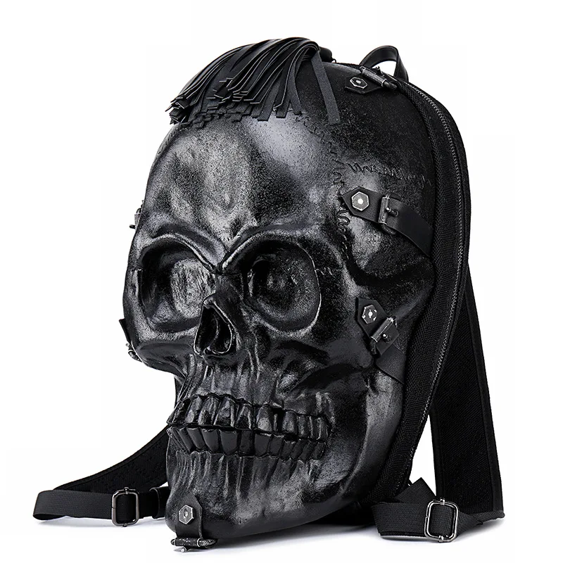 Fashion Halloween Skull Bags 2018 Cool 3D Backpack Black Tassel Bag Shoulders PU Leather Hallowmas | Багаж и сумки