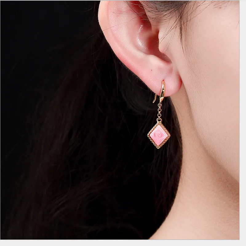 Uglyless Geometric Fine Jewelry for Women Natural Pink Shell Earrings Handmade Rose Flower Gold Plated Solid 925 Silver | Украшения и