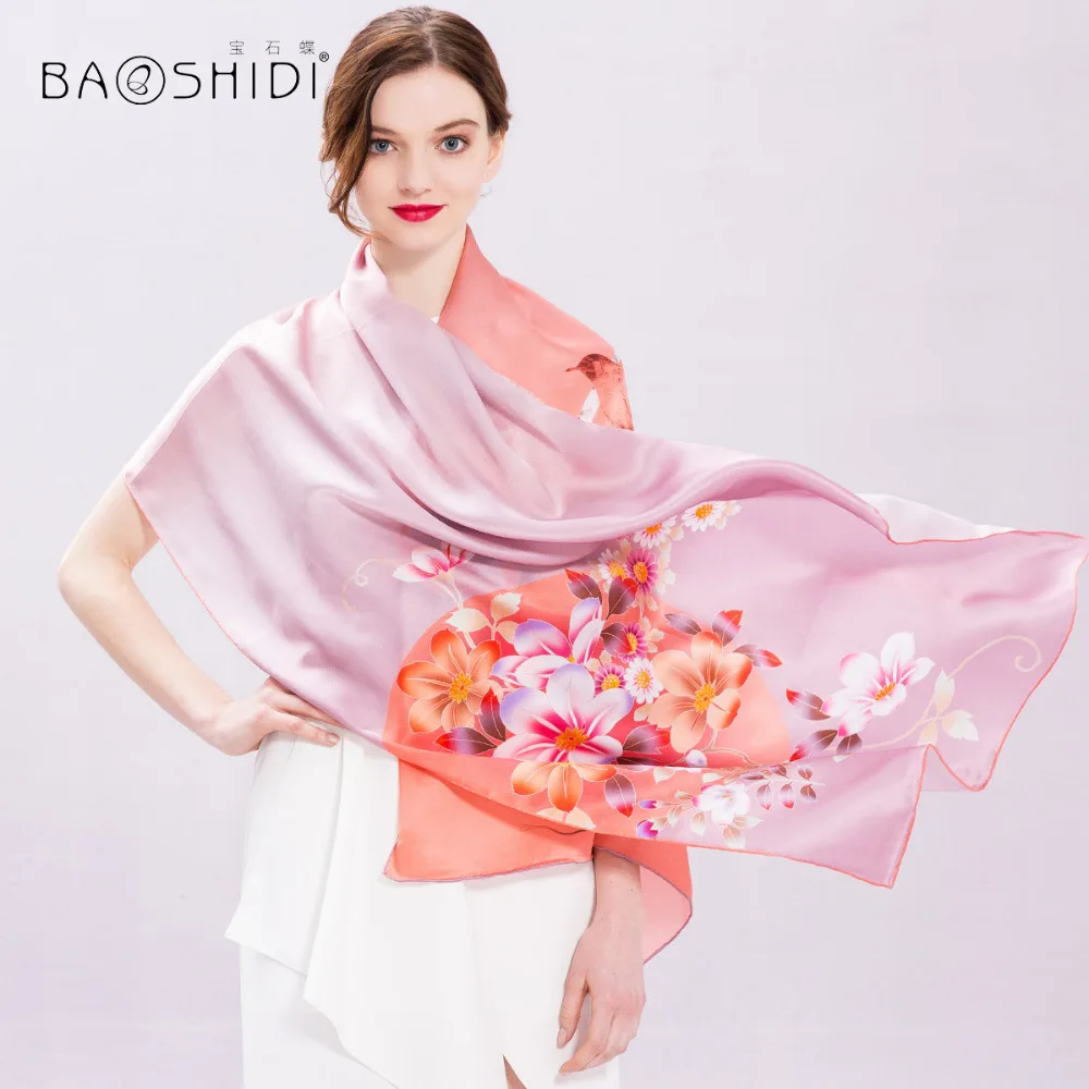 [BAOSHIDI] 100% шелковый длинный шарф для женщин Элегантная Дамская шаль бесконечности