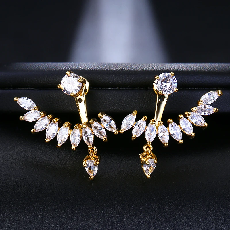 Yellow Gold Простые изысканные циркониевые серьги-гвоздики, модные женские серьги-гвоздики маркиза, вечерние ювелирные изделия, аксессуары - Окраска металла: Yellow Gold