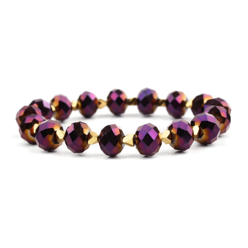 10-Purple Crystal BOJIU, 12 цветов, эластичные геометрические Кристальные бусины, женские браслеты, крошечное золото, гематит, Кристальный браслет, Женские аксессуары, BC329 - Окраска металла: 10-Purple Crystal