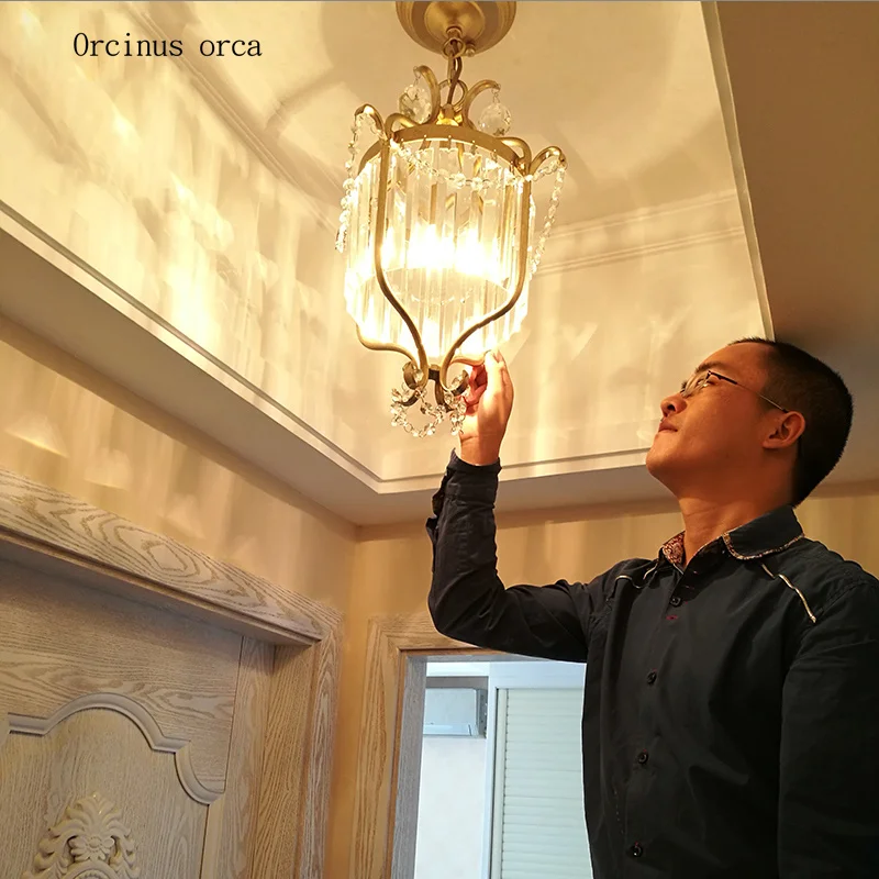 

Люстра хрустальная в американском ретро стиле, золотистая светодиодный, для гостиной, коридора, балкона, ресторана, пасторальная железная х...