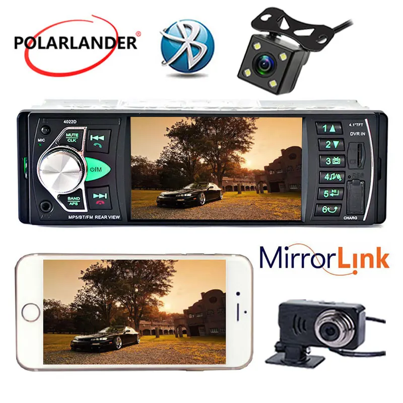 1 Din аудио 4 'ɿM стерео Зеркало Ссылка радио кассета player12V Bluetooth DVR/камера TF/USB/AUX In